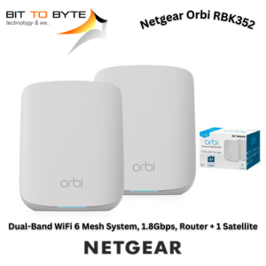 Netgear Orbi RBK352 Orbi Dual-Band WiFi 6 Mesh System, 1.8Gbps, Router + 1 Satellite